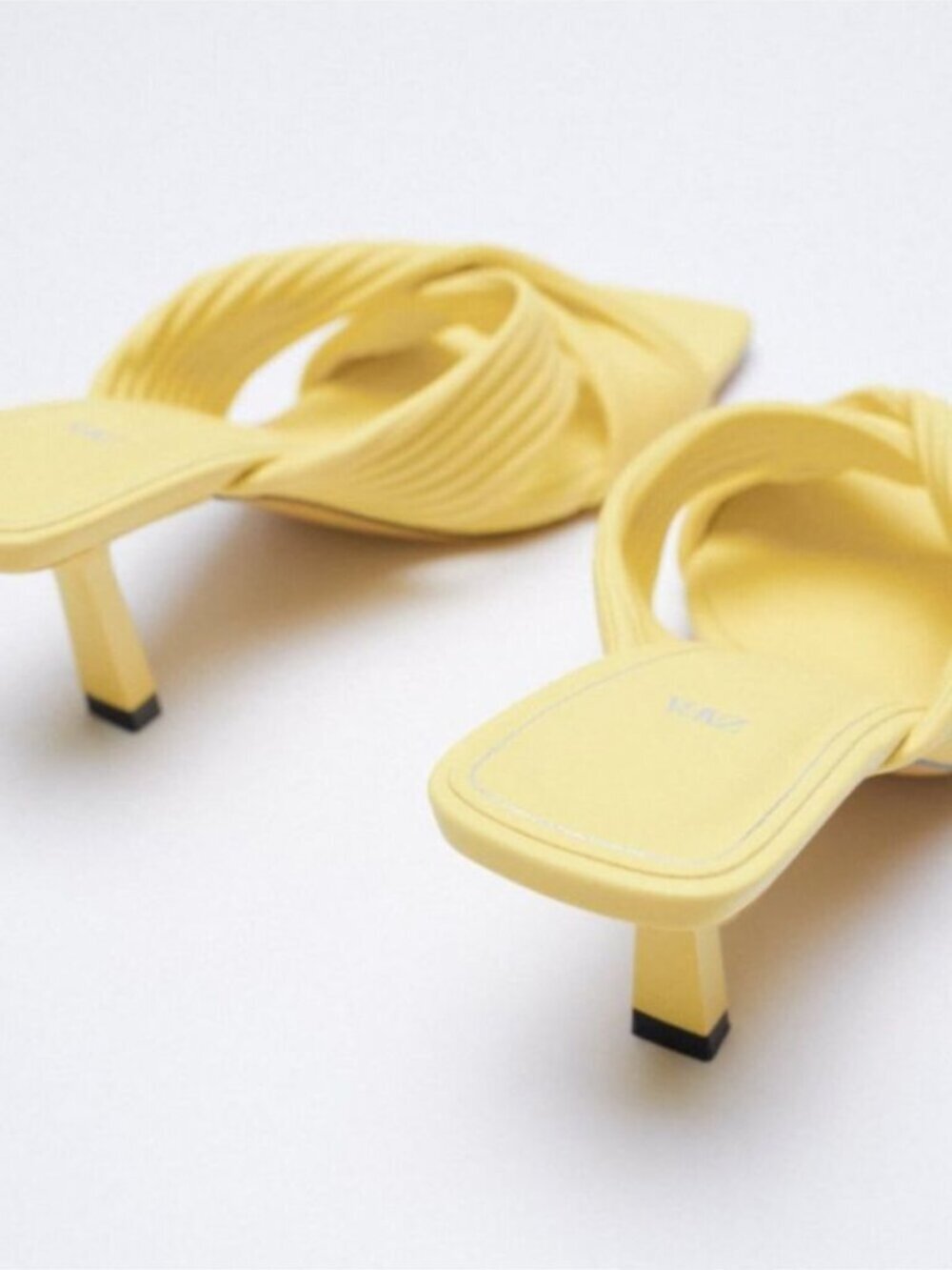 Zara Pleated Strap Heeled Sandals Heel Light Yellow Size 38/7 - Picture 5 of 13